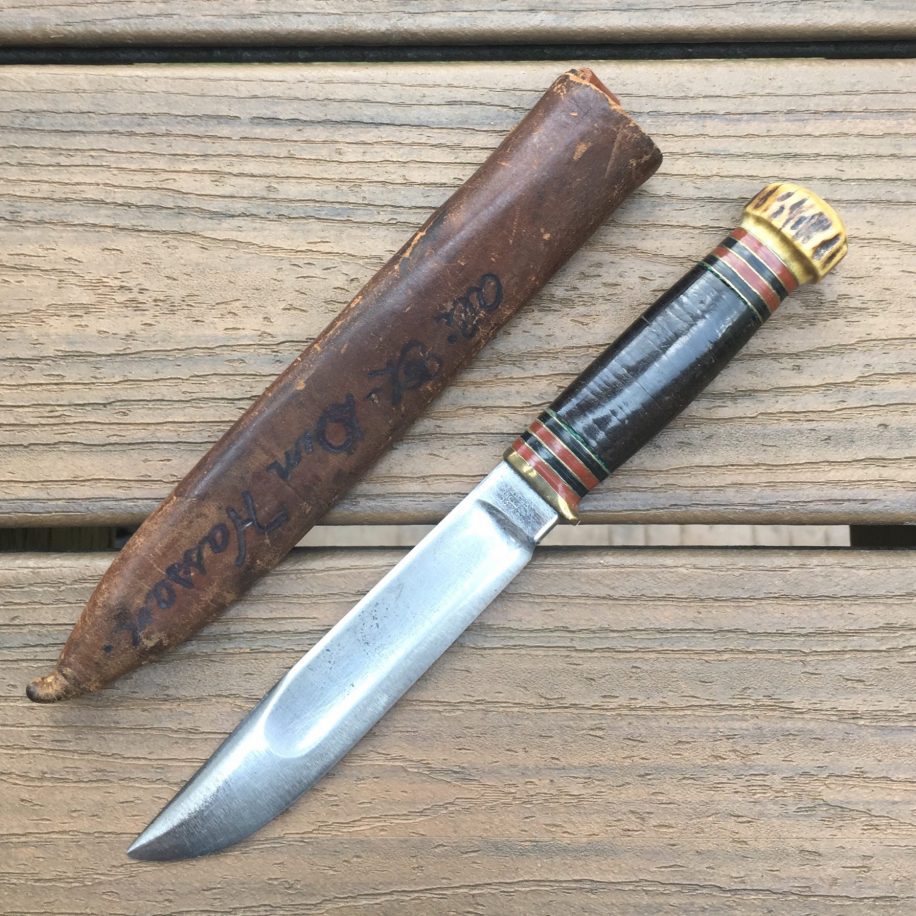 c. 19051910 MSA Marbles 6″ Ideal Knife Stag w/ orig sheath Old