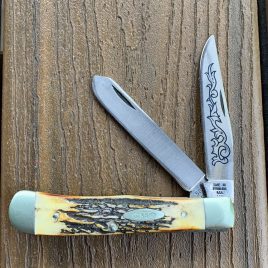 Case XX 3 Dot (1977) Stag 5254 SSP Blue Scroll Trapper Knife