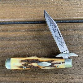 Case XX 3 Dot (1977) Stag 5111 1/2 Blue Scroll Cheetah Knife